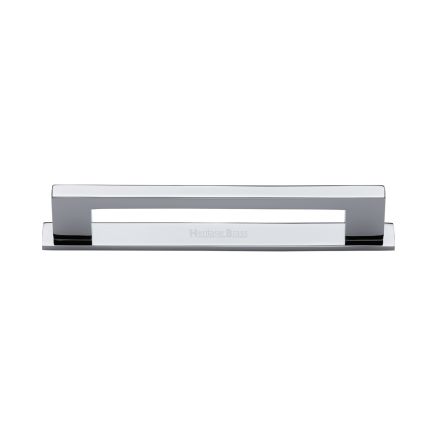 Heritage Brass Cabinet Pull Metro Design with Plate 128mm CTC Polished Chrome Finish