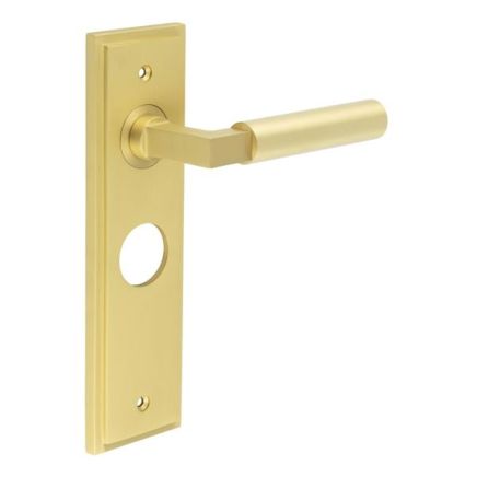 Westminster Door Handle Bathroom Backplate Satin Brass - By Frelan Hardware - BUR30KIT244