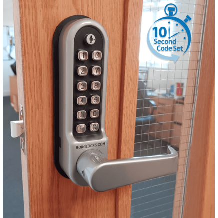 Borg BL5400 SS ECP - Easicode Pro, Flat Bar Lever Handle Keypad & Flat Bar Inside Handle (No Device/With Optional Free Passage), Stainless Steel (SS) Finish
