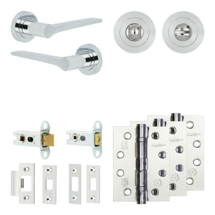 Complete Gio Door Handle Pack - Heavy Duty Tubular Bathroom (Standard Thumb Turn) - Polished Chrome - 64mm / 4-inch Hinges - JE-E30A3-PC