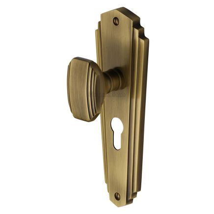 Heritage Brass Mortice Knob on Euro Profile Plate Charlston Design Antique Brass finish