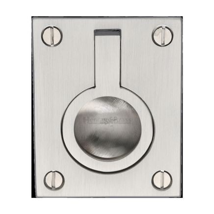 Heritage Brass Cabinet Pull Flush Ring Design 50mm Satin Nickel finish