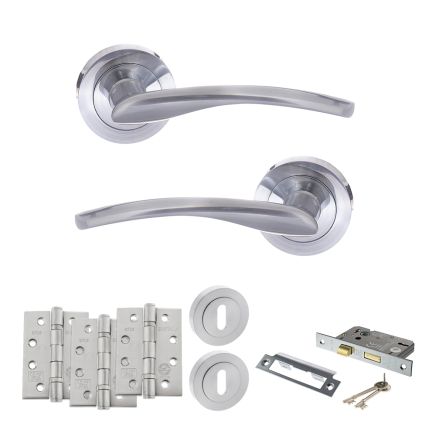 STATUS Arizona Door Handle Pack (3 Lever Lock Set - 3" CE Sashlock, 4" Fire Rated Hinges x3) - Satin Chrome