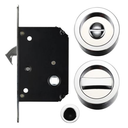 Zoo Hardware Sliding Door Lock Set - Suitable for 35-45mm Thick Doors - Polished Chrome