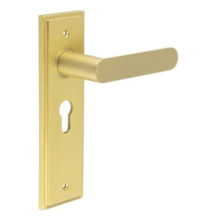 Kensington Door Handle Euro Backplate Satin Brass - By Frelan Hardware - BUR25KIT245