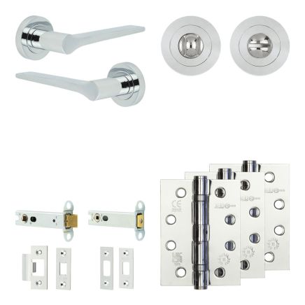 Complete Gio Door Handle Pack - Heavy Duty Tubular Bathroom (Standard Thumb Turn) - Polished Chrome - 102mm / 4-inch Hinges - JE-E32A3-PC