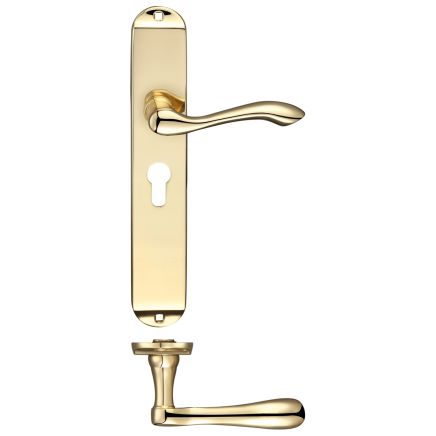 Zoo Hardware Arundel Lever Euro Lock (47.5mm c/c) Furniture - Long Plate 245 x 42mm - Polished Brass