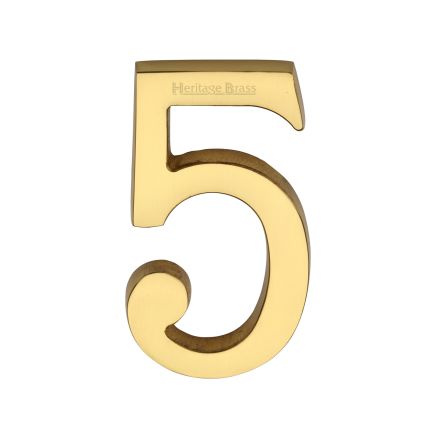Heritage Brass Numeral 5 Concealed Fix 76mm (3") Unlacquered Brass finish