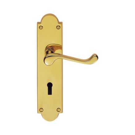 Victorian Scroll Lever On Shaped Lock Backplate - Polished Brass