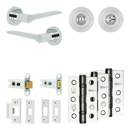 Complete Gio Door Handle Pack - Heavy Duty Tubular Bathroom (Standard Thumb Turn) - Polished Chrome - 64mm / 3-inch Hinges - JE-E30B3-PC