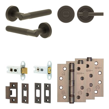 Complete Venice Door Handle Pack - Heavy Duty Tubular Bathroom (Plain Thumb Turn) - Dark Bronze - 64mm / 4-inch Hinges - JE-F30A2-DB