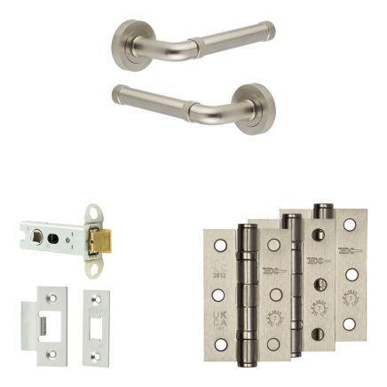 Complete Midtown Door Handle Pack - Heavy Duty Latch - Satin Nickel - 76mm / 3-inch Hinges - JE-G21B-SN