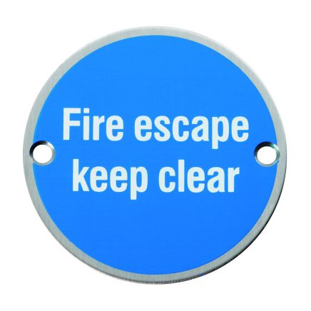 Signage Fire Escape - Keep Clear - Satin Stainless Steel