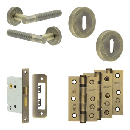 Complete Venice Door Handle Pack - Sashlock - Antique Brass - 76mm / 3-inch Hinges - JE-F8B8-AB