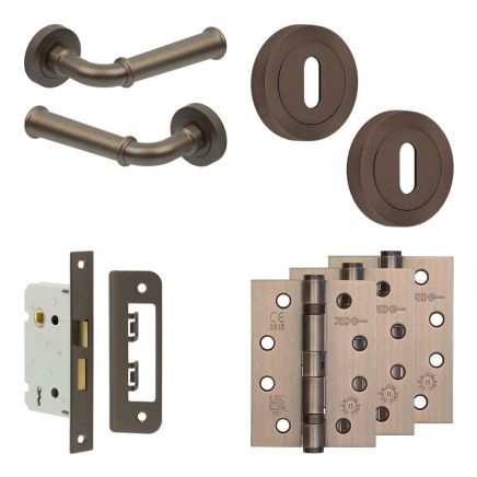 Complete Classic Door Handle Pack - Sashlock - Dark Bronze - 65mm / 4-inch Hinges - JE-A7A8-DB