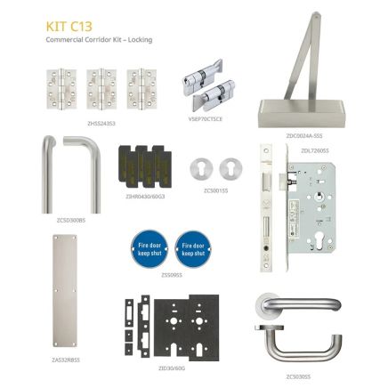 Zoo Hardware Fire Door Pack - FDP-C13-30/60 - Office - Locking - Commercial Version - Inc ZDC0024A-SSS - Stainless Steel