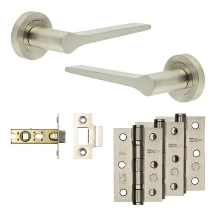 Complete Gio Door Handle Pack - Internal Doors - Satin Nickel - 64mm / 3-inch Hinges - JE-E1B-SN