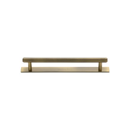 Heritage Brass Cabinet Pull Knurled Design with Plate 96mm CTC Antique Brass Finish
