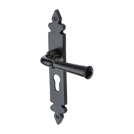 Black Iron Rustic Door Handle Euro Profile Plate Ludlow Design