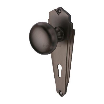 Heritage Brass Mortice Knob on Lock Plate Broadway Design Matt Bronze finish