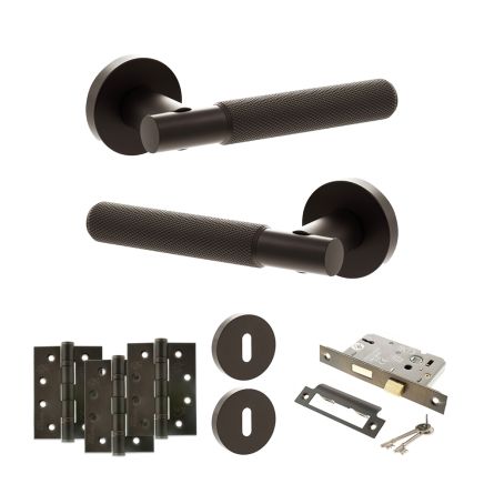 Senza Pari Rosarno Door Handle Pack (3 Lever Lock Set - 2.5" CE Sashlock, 4" Fire Rated Hinges x3) - Urban Dark Bronze