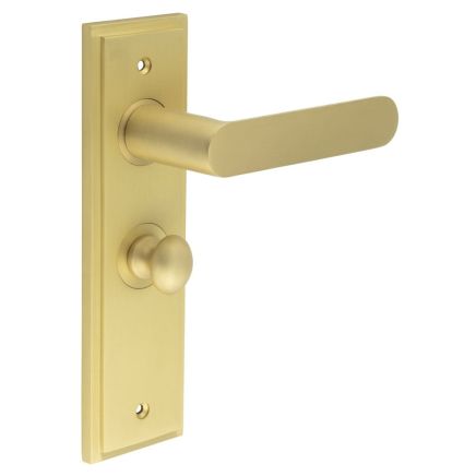 Kensington Door Handle Bathroom Backplate Satin Brass & Turn & Release - By Frelan Hardware - BUR-25SB-453SB-80SB