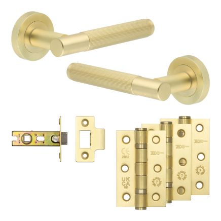 Complete Venice Door Handle Pack - Internal Doors - Satin Brass - 64mm / 3-inch Hinges - JE-F1B-SB