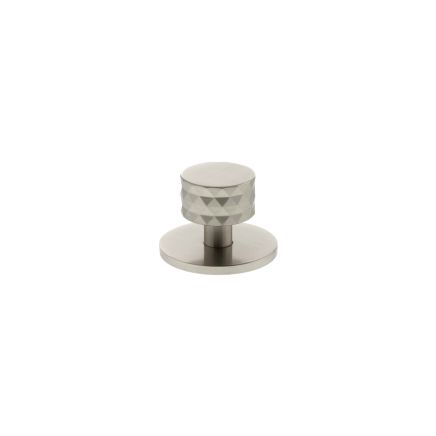 Millhouse Brass Chrysler Diamond Round Cabinet Knob Handle on Backplate - Satin Nickel