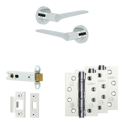 Complete Gio Door Handle Pack - Heavy Duty Latch - Polished Chrome - 102mm / 4-inch Hinges - JE-E22A-PC