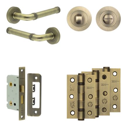 Complete Midtown Door Handle Pack - Bathroom - Antique Brass - By Frelan Hardware - JE-G5B3-AB