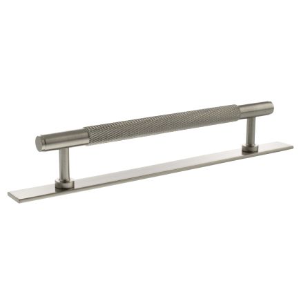 Millhouse Brass Eiffel Knurled T-Bar Cabinet Pull Handle on Backplate 160mm - Satin Nickel