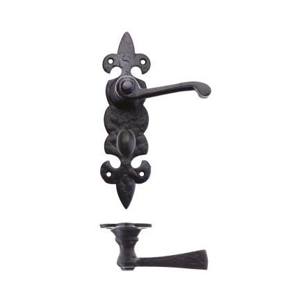 Zoo Hardware Lever on Fleur de Lys Bathroom Backplate - Black