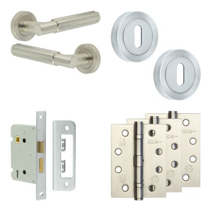 Complete Bloom Door Handle Pack - Sashlock - Satin Nickel - 76mm / 4-inch Hinges - JE-B8A8-SN