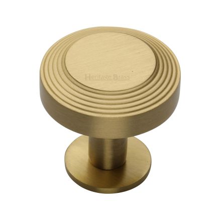 Heritage Brass Cabinet Knob Ridge Design with Rose 38mm Satin Brass finishUK Registered Design Number 6194410