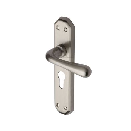 Heritage Brass Door Handle for Euro Profile Plate Charlbury Design Satin Nickel finish