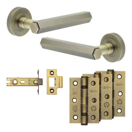Complete Hex Door Handle Pack - Internal Doors - Antique Brass - By Frelan Hardware - JE-C3B-AB