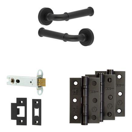 Complete Classic Door Handle Pack - Heavy Duty Latch - Matt Black - 102mm / 3-inch Hinges - JE-A22B-MB
