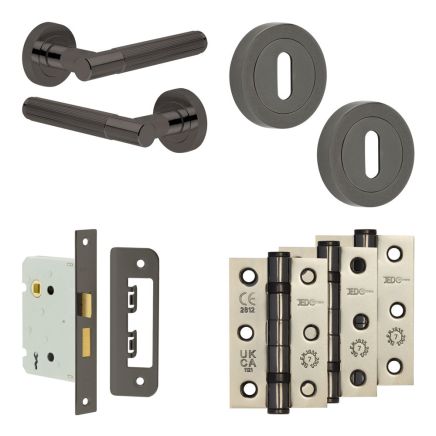 Complete Venice Door Handle Pack - Sashlock - Black Nickel - 76mm / 3-inch Hinges - JE-F8B8-BN