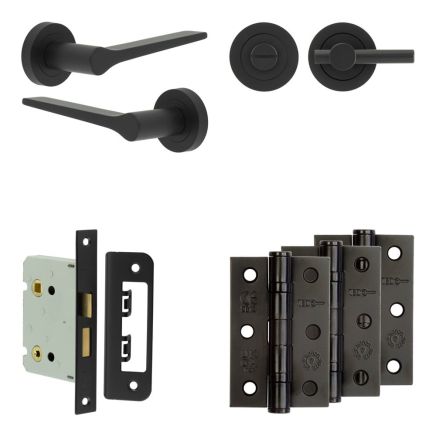 Complete Gio Door Handle Pack - Bathroom - Black - By Frelan Hardware - JE-E6B2-MB