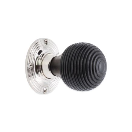 Ebonised Beehive Rim/Mortice Door Knob Polished Nickel