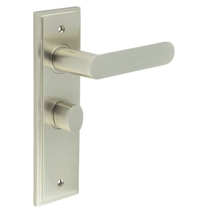 Kensington Door Handle Bathroom Backplate Satin Nickel & Turn & Release - By Frelan Hardware - BUR-25SN-453SN-81SN