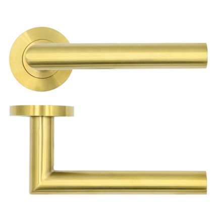Satin Brass Lugano Lever On Round Rose 