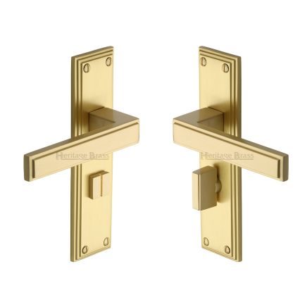 Heritage Brass Door Handle for Bathroom Atlantis Design Satin Brass finish
