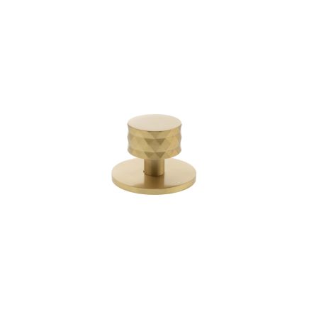 Millhouse Brass Chrysler Diamond Round Cabinet Knob Handle on Backplate - Satin Brass