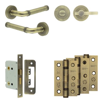 Complete Midtown Door Handle Pack - Bathroom - Antique Brass - By Frelan Hardware - JE-G6B2-AB