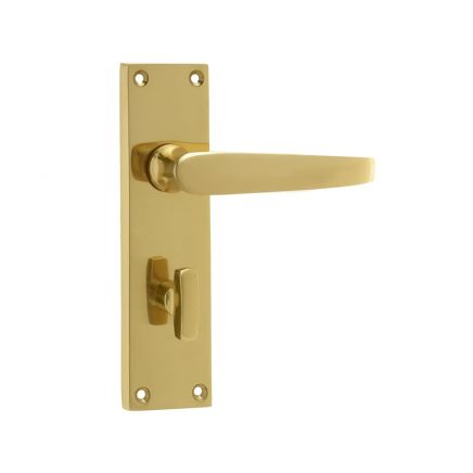 Victorian Straight Door Handle on Bathroom Plate Polished Brass - By Frelan Hardware - JV30BPB
