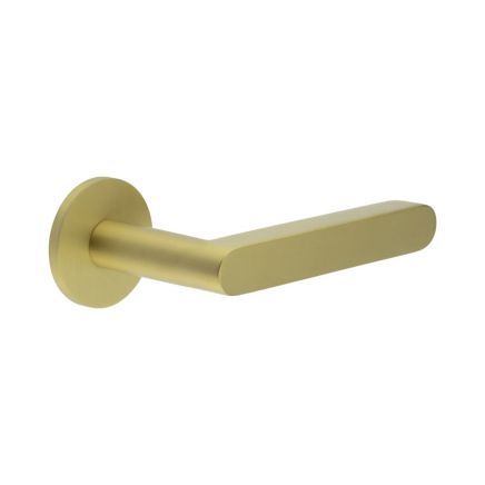 CR-101 Satin Brass Unsprung Round Rose Door Handle - By Frelan Hardware - CR-101A2SB