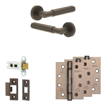Complete Bloom Door Handle Pack - Heavy Duty Latch - Dark Bronze - 64mm / 4-inch Hinges - JE-B20A-DB