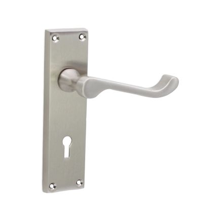 Victorian Scroll Lock Lever Handle 150mm Satin Nickel