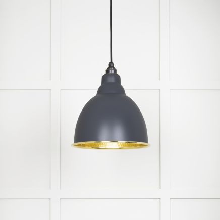 Hammered Brass Brindley Pendant in Slate